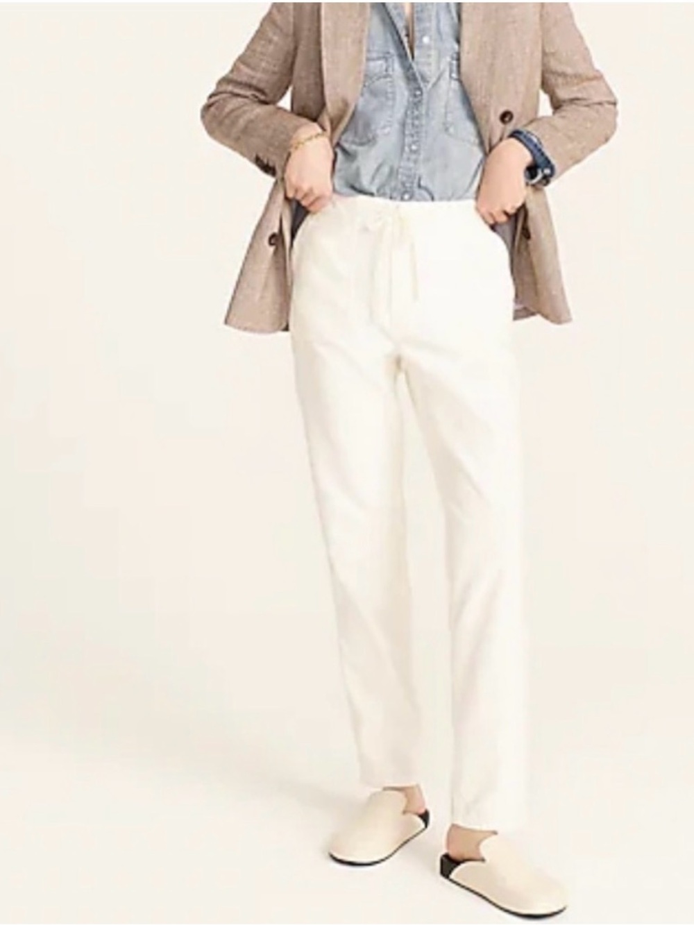 J. Crew Cream Straight-Leg Drawstring Pants